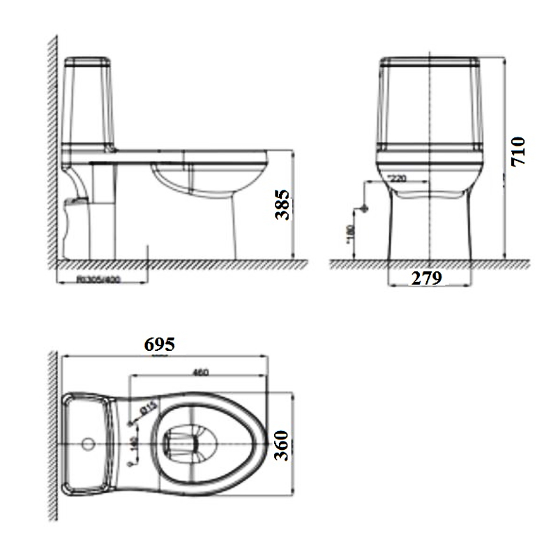 Bản vẽ kỹ thuật bồn cầu đặt sàn American Standard VF-1858